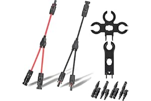 DERUXI Cable solar de 6 mm², kit de conector solar tipo T, 1 par de cables de panel solar 1Y2+2 pares de conectores Y+2 herramientas solares, distribuidor en Y de 10 AWG, cable fotovoltaico, conector