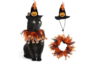 AWOCAN Haustier Halloween Hexenhut Hund Katze Halsband mit Glocke Kragen Kürbis Spinnennetz Raddruck Umhang für Katzen und kleine Hunde Halloween Haustier Kostüm (A)