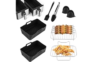 ‎INMUA INMUA Heißluftfritteuse Zubehör, 8 Packungen Silikonform für Heißluftfritteuse, Fritteusen-Zubehör für Ninja Foodi AF400EU AF300EU 7.6L - 9.5L, Airfryer Zubehör - Schwarz