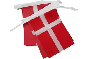 AZ FLAG Guirnalda 6 Metros, 20 Banderas de Dinamarca 21x15 cm, Bandera Danesa 15 x 21 cm - Banderines