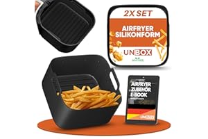 UNBOX 2 x Silicone Mould Hot Air Fryer for Philips XL 6.2 L, 21 cm Air Fryer Silicone Insert Compatible with Cosori 4.7 L, 5.5 L, Ninja 4.7 L, 6.2 L, Cecotec 5.5 L, 6 L, Alternative to Baking Paper