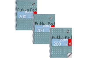 Pukka Pad, Jotta - Quaderno A5 punteggiato metallico per grafica, arte, bullet journaling, confezione da 3, 21 x 14,8 cm, rilegatura a spirale, carta da 80 g/m², margine a 4 fori e perforazione, 200