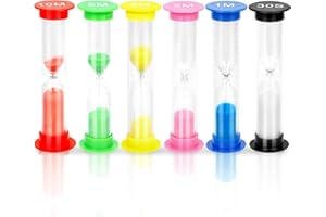 POWGLASS Sanduhren Set, 6 Farben Sanduhr Kinder Zähneputzen 30sec 1min 2min 3min 5min 10min Timer, Farbige Eieruhr Zeitmesser Sanduhr für Küchen, Klassenzimmern, Zuhause Büro Dekoration
