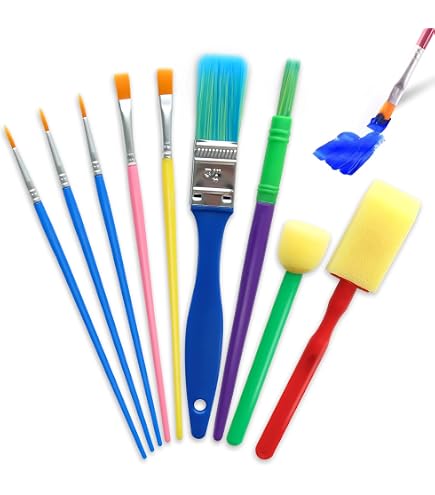 10 Pinceaux De Peinture Pour Enfants - 15,5 Cm - Poils Synthétiques Doux - Pour Acrylique, Aquarelle, Huile - Kit Débutant Artiste DIY