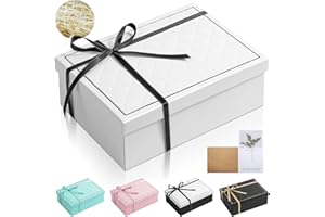 AOPIER Luxury Gift Boxes with Lids, 25 * 18 * 8.5cm Folding Gift Box with Ribbon Greeting Card&Shredded Paper, Jewelry Present Boxes for Valentine's Day Birthdays Christmas Wedding Holidays Anniversary