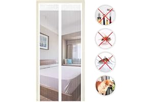 EXTSUD Moustiquaire de Porte Magnétique Fermeture Automatique Rideau Porte Anti insectes avec Aimants et Bande Adhesive Sans Perçage (100x220cm, Blanc)