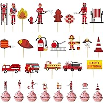 Bymivofun 28-delige brandweer-cupcake-toppers, brandweerman taartdecoratie, brandweerauto, taartdecoratie, voor kinderen, jongens, kinderverjaardag, feestdecoratie Bymivofun 28-delige brandweer-cupcake-toppers, brandweerman taartdecoratie, brandweerauto, taartdecoratie, voor kinderen, jongens, kinderverjaardag, feestdecoratie