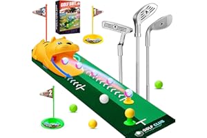 Cofvetia Kids Toy Golf Set with Automatic Golf Returner, White Golf Balls have Led Light Up Night, 3 Clubs, Putting Mat 3-8 Toddler Mini Golf Games, Indoor Outdoor Sports Toys for Boys Girls (Orange)