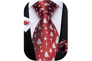 DiBanGu Mens Christmas Tie Set Santa Necktie Hanky Cufflinks Silk Festival Tie Set Party