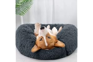 DONWEI Cuccia per Gatti Cuccia per Cani, Cuccia Cane Interno Soffice e Comoda, Cuccia Gatto Antiscivolo, Rotondo Ciambella Peluche Tondo per Animali Domestici Morbido Lettino (50CM,Grigio Scuro)