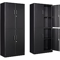 Metal Storage Cabinet With 2 Doors - 72" Tall Steel Locker With Shelves, Locking Doors For Office, School, Gym (Grey+Black)