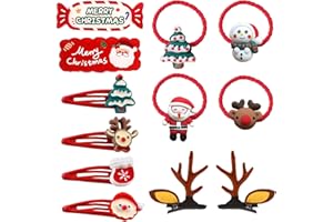 KASESSS 12 Stück Weihnachten Haarschmuck Set, Weihnachts Haarspangen Kinder Mädchen Weihnachtlicher Haarschmuck, Elastische Haargummi Weihnachten Damen, Rentier Geweih Haarnadeln Haarclips für Party