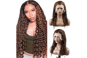 GSOROEL Echthaar Perücke Schwarz Frauen 13X6 Transparente Spitze vorne 150% Dichte Kinky Curly Wig Brazilian Virgin Human Hair Wig P4/30 Brown Lace Front Wig Human Hair 16 inch