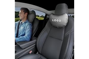 ‎TOPABYTE TOPABYTE Auto Kopfstützenkissen 2 PCS Echtes Nappaleder Auto Nackenkissen für Tesla Model Y Model 3 Highland Model X Model S Cybertruck Zubehör, Tesla-Sitz-Kopfstützenkissen für Reisen, Schwarz
