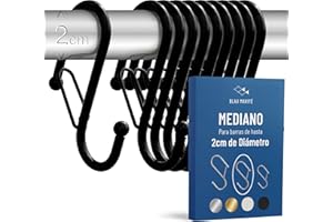 Blau Marité Pack de 10 Ganchos en S para Colgar – Ganchos en Forma de Ese con Cierre Anticaída para Cocina, Baño, Armario y Almacenaje – Gancho para Barras de hasta 2 cm Diámetro – Negro