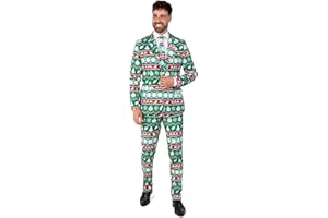 Suitmeister Herren-Weihnachtsanzug - Festlicher Hässlicher Weihnachten-Feiertags-Druck - Inklusive Blazer, Hose, Krawatte
