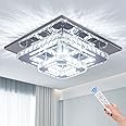 CXGLEAMING 11.8" Modern Crystal Chandelier Dimmable LED Light Fitting Ceiling Square Small Chandelier Flush Ceiling Lights for Living Room Bedroom Hallway Bathromm Dining(Remote Control)