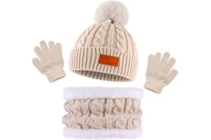 Bekecidi Kinder Wintermütze Schal Handschuh Set Warmen Babymütze Beanie Hut Strickmütze Loop Schal Mütze und Handschuhe Winterschal Set Geschenke Für Jungen und Mädchen 1-5 Jahre
