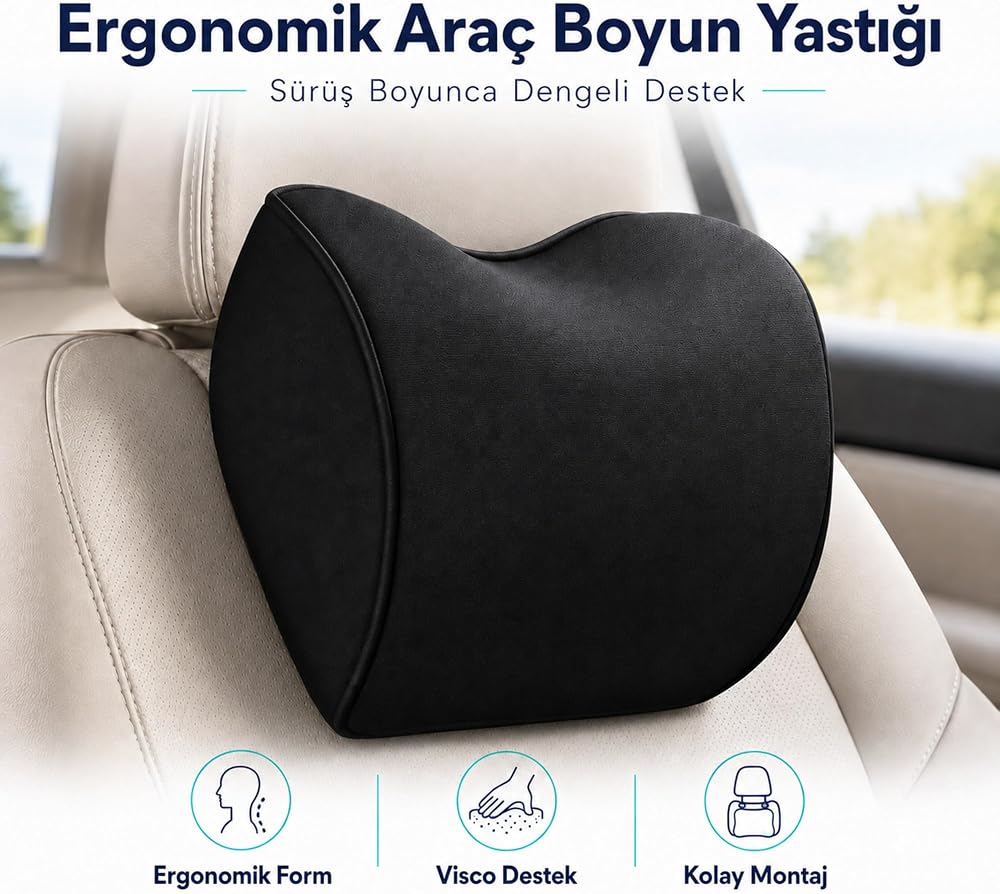 Viscora Visco Araç Boyun Yastığı – Ergonomik Boyun Destekli Oto Koltuk Başlık Yastığı