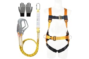 VIRXCIR Safety Harness Kits with Lanyard, Climbing Harness, Full Body Safety Fall Arrest Protection Harness with 2 Hook and 2m Lanyards, Adjustable waist, Load-Bearing 330lb, for Rescue, Aerial Work