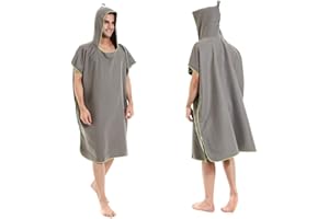 Seogva Changing Robe with Hood for Surfing Swimming, Towel Poncho and Robe Towel in One, Microfibre Quick Dry Poncho Towel Dressing Gown Extra Long, One Size fits Men & Women (Grey)