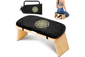 Hihealer Meditation Bench, Bamboo Meditation Stool for Yoga, Prayer Bench with Meditation Cushion (Black)