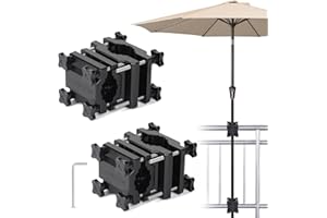 efuturetime 2 x Support Parasol Balcon, Pied de Parasol à Visser pour Parasol Ø22-38 mm, Pince Parasol pour Balustrade Carrée 25-60 mm ou Ronde Ø25-40 mm, Noir