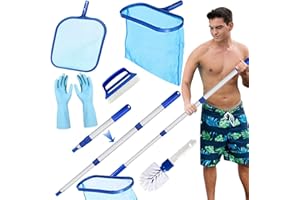 MWZEAUL 6er Set Pool Kescher Reinigungsset, 100 cm lang Poolkescher Feinmaschig mit Teleskopstange, Poolzubehörset Poolreinigung für Teich, Algen, Pool, Spa, Algenkescher, Laubkescher