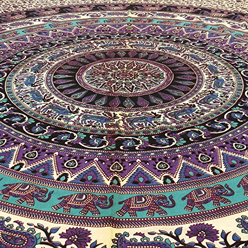 EYES OF INDIA - QUEEN BLACK INDIAN HIPPIE MANDALA ELEPHANT TAPESTRY BEDSPREAD Beach Blanket Dorm
