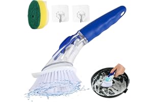 Aotfusd Spülbürste mit Spülmittelspender, 2 in 1 Mehrzweck Spülbürste mit 1 austauschbaren Schwammköpfen, Spülbürste mit Seifenspender für Topf, Pfanne, Spüle Reinigung (Blau)