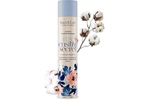 Jean & Len champú seco mi secreto sensible, para cueros cabelludos sensibles, con extracto de algodón y pantenol, ayuda con las raíces grasas, sin residuo blanco, sin perfume, 200 ml