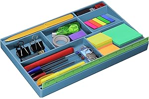 Acrimet Bandeja Organizadora para Cajones con 8 Compartimentos, Papelera Multiuso para suministros y accesorios de escritorio (Plástico) (Color Azul)