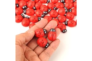 HERZONE 18 * 25mm Glückskäfer aus Holz 100pcs Selbstklebende Marienkäfer - Aufkleber zum Basteln - Glücksbringer - Bastelzubehör (Käfer 18 * 25mm)
