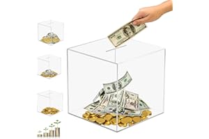 BlueEour 15 × 15cm Clear Acrylic Money Box,Glass Unbreakable Bank Transparent, Saving Piggy Box Acrylic Money Saving Box For Adults Or Kids(15 × 15cm)