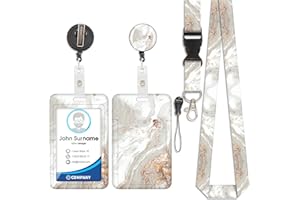 VIOJRLLY Marble Lanyard Card Holder, ID Badge, Lanyard Card Holder, Removable Cord with Retractable Clip for Key Chains, Name Cards, Door Cards, ID Cards (Marble, White)