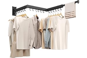 CHAHUANV Étendoir Linge Mural rétractable & Pliable, étendoir Mural intérieur Gain de Place, séchoir à Linge Mural en Aluminium pour Balcon, Salle de Bain & buanderie, avec Crochets Noirs