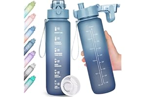 AOHAN Butelka na wodę 1 l, sportowa butelka na wodę, bez BPA, szczelna butelka na napoje z filtrem, dla nastolatków, dorosłych, szkoły, biura, jogi, wędrówek, sportów na świeżym powietrzu