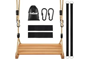 AnExer Holz Schaukelsitz Schaukel Outdoor Indoor für Kinder Erwachsene, Schaukel Holz mit Einstellbares Hanfseil bis 100 kg/220lbs für Gartenhof Innen Außenbereich
