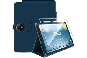 zZjoOoj Funda para TCL Tab 11 Gen 2/ Tab 11 FE 11 Pulgadas,Azul Oscuro PU Cuero Flip Protectora Carcasa con 1 Piezas Cristal Templado Protector de Pantalla,Antiarañazos,Sin Burbujas,HD