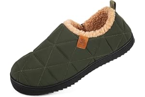 FamilyFairy Men's Warm Quilted Memory Foam Slippers Non-Slip House Shoes with Elastic Gores for Indoor Outdoor