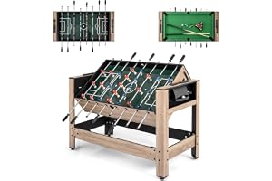 COSTWAY Multi spelbord roterbart, 2 i 1/3 i 1 multifunktionellt bord med bordspartior och biljardbord, bordsfotboll komplett set för barn, vuxna, kickbord för hemmet, lekrum