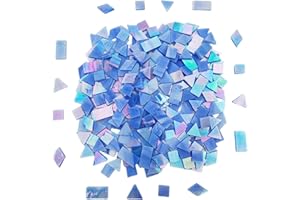 ANKTILY Piastrelle per mosaico in vetro iridescente, 200 g, 270 pezzi, 4 forme miste, in vetro colorato, forniture per mosaici, quadrati/triangoli/rettangoli/rombi (celeste)