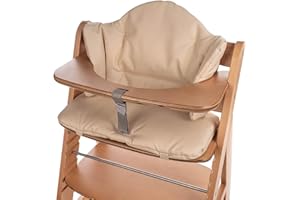 aMami Zweiteiliges Sitzkissen für Hochstuhl Hauck – Handgefertigt – Wasserdichtes Oxford-Gewebe – Antiallergisch – Bequemes Polster mit Klettverschluss - Beige