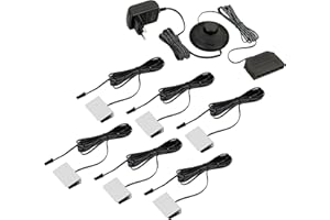 SEBSON Eclairage de Vitrine avec 12V Prise et Interrupteur - Set de 6 - Eclairage des Étagères en Verre - LED sous Vitrine Blanc Chaud 3000K pour Étagère, Table - 40x27x12mm