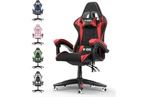 bigzzia Ergonomic Gaming Chair - Gamer Chairs with Lumbar Cushion + Headrest, Height-Adjustable Office & Computer Chair for Adults (without footrest, Red)