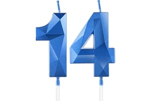 YIRAN Sapphire Blue 14th Birthday Candles for Cake, Number 14 Candle for 14th Birthday Decorations, 3D Design Cake Topper Decor for Boy Girl Men Birthday Theme Party Weddings Anniversary Celebration