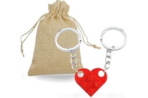 The Laser Factory Red Brick Love Heart Keyring Keychain Set of 2 | Gift Pouch Included | Matching Couples/Friendship Gift - Affordable Valentines Day Gift Idea