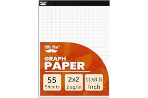 Mr. Pen - Papel cuadriculado, 2 x 2 (2 cuadrados por pulgada), 8.5 x 11 pulgadas, 55 hojas, papel cuadrícula, papel gráfico, bloc de papel gráfico, papel gráfico de matemáticas, bloc de papel