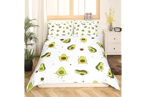 Homemissing Cute Avocado Bed Linen Set 135 x 200 cm for Girls Boys Children Cartoon Avocado Bed Set Kawaii Room Decorative Duvet Cover Set Beautiful Fruit 2 Pieces