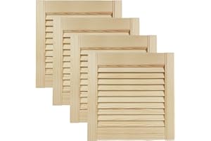 DecoMeister Puerta de Lamas Tipo Persiana de Lumbrera de Celosía de Madera Maciza de Pino Para Armarios Frente de Mueble con Listones Abiertos de Dimensiones 394x395 mm Juego de Cuatro Piezas